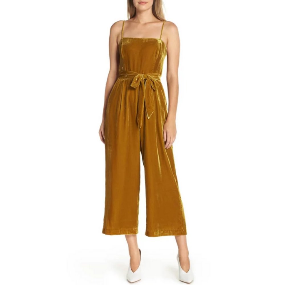J. Crew Mustard Yellow Marseille Velvet Jumpsuit Size M